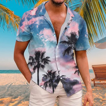 Men's Tropical Shirt Short Sleeves Printed Button Down Summer Beach Dress Shirts Loose Fit Top Blouses - BJ97VZV9Q