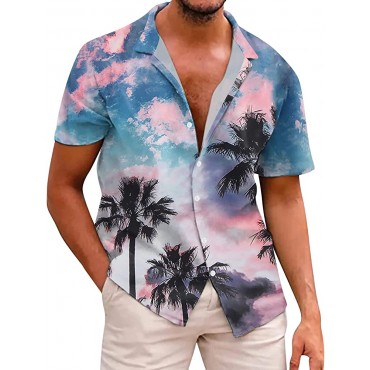 Men's Tropical Shirt Short Sleeves Printed Button Down Summer Beach Dress Shirts Loose Fit Top Blouses - BJ97VZV9Q