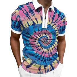 Spring Summer Zipper Collar Shirt Lapel Shirts Men Printed Beach Dress Shirts Tactical Golf Tennis T Shirt - BXZAPTO48