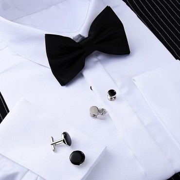 Aienid 2pcs Cufflinks and 8pcs Cuff Studs Set for Men Stainless Steel Tuxedo Shirts Business Wedding - BMN90X5BA
