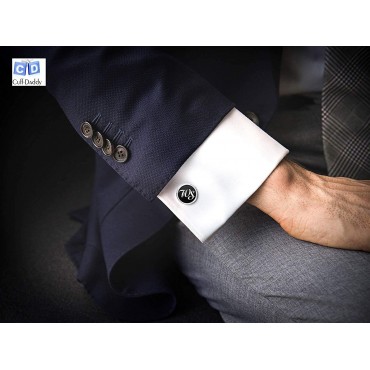 Cuff-Daddy Mens Genuine Black Onyx Silver Tuxedo Cufflinks and Studs with Travel Presentation Gift Box - BZ6N26CNF