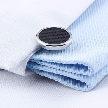 HAWSON Cufflinks and Studs for Men-Fashion Men Vintage Enamel Carbon Fiber Tuxedo Shirt Cufflinks and Studs Set for Regular Wedding Business Accessories - BO05MSX65