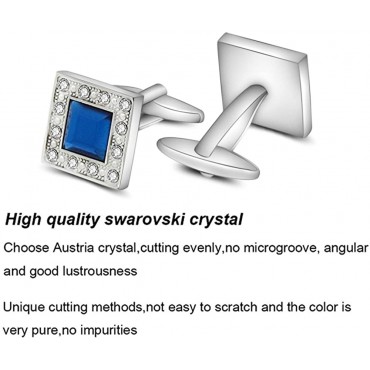 MERIT OCEAN Blue Navy Swarovski Crystal Square Cufflinks for Men Classical Swarovski Cuff Links with Gift Box Elegant Style - BE0H7XKSI