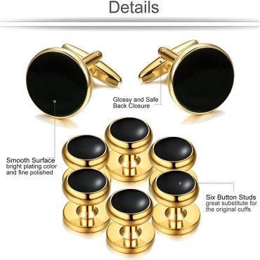 ORAZIO Mens Classic Cufflinks and Studs Set for Tuxedo Formal Kit Business or Wedding Shirts - B8ZS48T6L