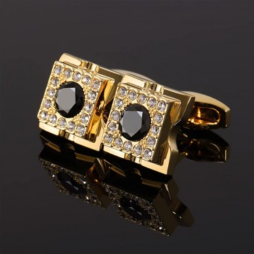 Sogee 18K Gold Plated Black Crystal Cufflinks for Men Square Elegant Mens Cuff Links for Business Wedding Party Unique Gift - BXECQX76B