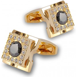 Sogee 18K Gold Plated Black Crystal Cufflinks for Men Square Elegant Mens Cuff Links for Business Wedding Party Unique Gift - BXECQX76B