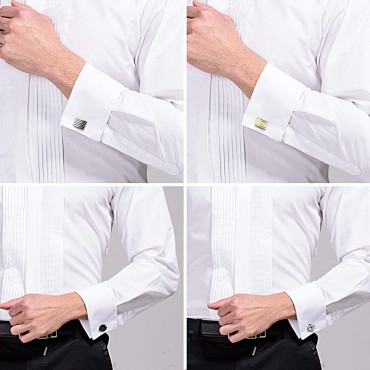 YADOCA Men's Cufflinks and Tie Clips Set Necktie Tie Bar Clips Business Shirts Wedding Tuxedo Cufflinks with Box Silver-Tone Gold-Tone Black - B0AQDAIAF