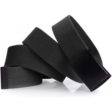 Cut To Fit Canvas Web Belt Size Up to 52 with Flip-Top Solid Black Military Buckle 16 Color and Combo Pack Options - BE4LRRXR8