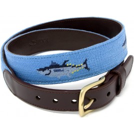 Full Grain Leather Needlepoint Belts for Men Handmade w Cotton & Solid Brass Buckle - BX4G158IL