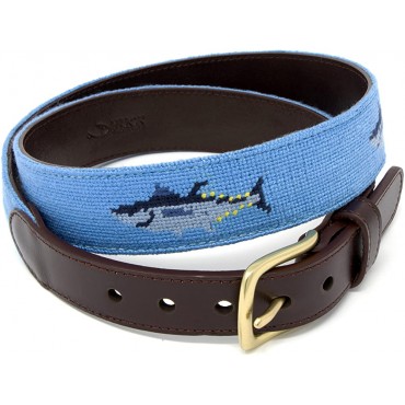 Full Grain Leather Needlepoint Belts for Men Handmade w Cotton & Solid Brass Buckle - BX4G158IL
