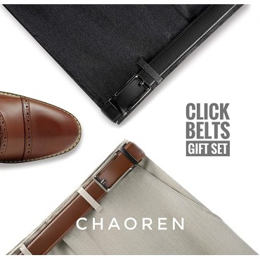 Leather Ratchet Dress Belt 2 Pack 1 3 8 Chaoren Click Adjustable Belt Comfort with Slide Buckle Trim to Exact Fit - B4RWX1ZAT