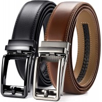 Leather Ratchet Dress Belt 2 Pack 1 3 8" Chaoren Click Adjustable Belt Comfort with Slide Buckle Trim to Exact Fit - B4RWX1ZAT