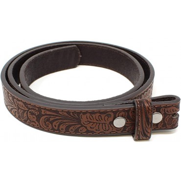 Thin Leather Belt Strap with Embossed Western Scrollwork 1 Wide with Snaps - BHZTGMMXR