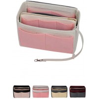 Funifan Purse Organizer Insert for Handbags Felt Bag Organizers with Zipper Bag Organizer for Tote Perfect for Speedy Neverfull Bag in Bag tidy travel Pink + Gray Small - B8UCR6IG9
