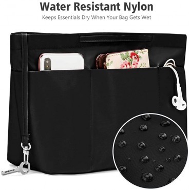 Gonex Nylon Tote Organizer Purse Insert Pocketbook Organizer Insert Handbag Divider with Handles Zipper Closure Fit Speedy Neverful Graceful - BPJXPXX8D