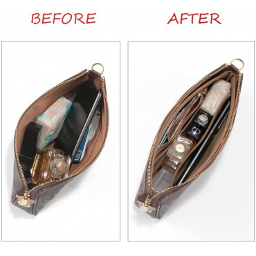 Purse Organizer for LV Pochette Accessories Handbag Insert Pouch Inside Storage Bag Shaper Microfiber Brown Pochette Accessories - BEJR6H34B