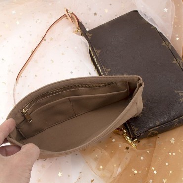 Purse Organizer for LV Pochette Accessories Handbag Insert Pouch Inside Storage Bag Shaper Microfiber Brown Pochette Accessories - BEJR6H34B