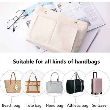 Purse Organizer Insert Canvas Bag in Bag Multi Pocket Handbag Organizer Original Color Pure cotton Medium - B9TWFJWHZ