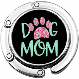 Szipsple Dog Mom Print Foldable Charm Desk Purse Hook Hangers Handbag Storage Jewelry Lover Table Bag Hooks- Hook Holder Black One Size - BIDQR6L46