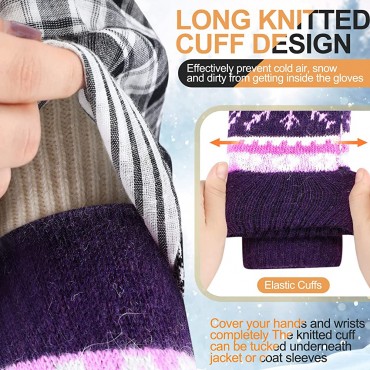 3 Pairs Women's Winter Gloves Warm Lining Mittens Knit Thick Wool Gloves Knit Mittens for Winter Cold Weather - BBIFBR6NJ