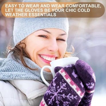 3 Pairs Women's Winter Gloves Warm Lining Mittens Knit Thick Wool Gloves Knit Mittens for Winter Cold Weather - BBIFBR6NJ