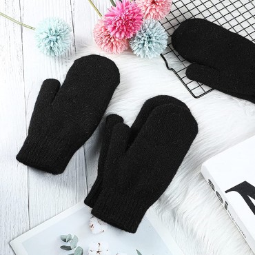 4 Pairs Women Winter Mittens Knit Gloves Warm Fleece Lining Mittens Double Wool Knitted Gloves - BR25UNEMU
