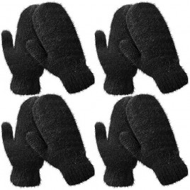 4 Pairs Women Winter Mittens Knit Gloves Warm Fleece Lining Mittens Double Wool Knitted Gloves - BR25UNEMU