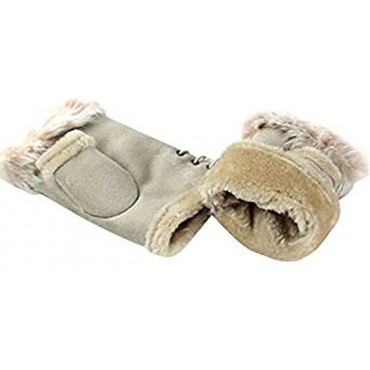 Gilroy Womens Ladies Rabbit Fur Leather Fingerless Suede Mittens Winter Wrist Gloves - B4DBY7R23