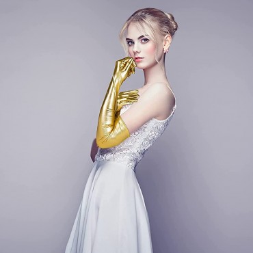 Luwint Long Gloves Women's Sexy Shiny Wet Look Costume Gloves for Wedding Opera Party Dress 21'' Over Elbow - B8AGBVX01