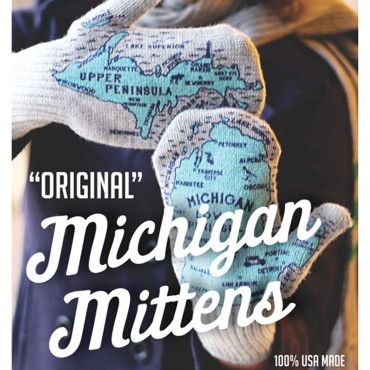 Michigan Mittens Original Mitten Pair with Upper and Lower Peninsula and Great Lakes Map Grey Acrylic Knit for Men and Women Made in USA - BKO5SHCV3