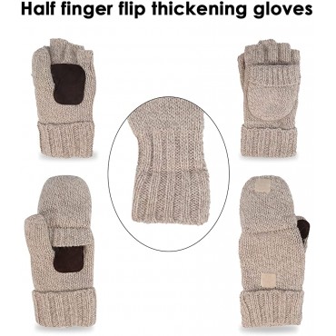 Rehomy Winter Knitted Fingerless Gloves Woolen Thermal Insulation Convertible Mittens Flap Cover for Women and Men - BOZ8HQSSL