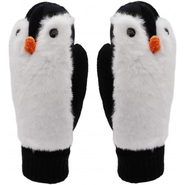 Women Penguin Mitten Gloves Winter Warm Lining Cozy Knit Pluffy Fuzzy Faux Fur Mitten - BYWNOF6BR