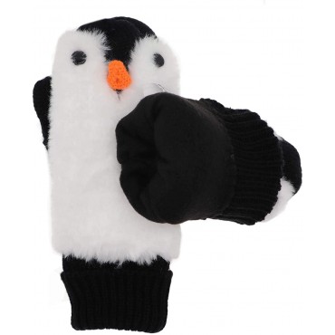 Women Penguin Mitten Gloves Winter Warm Lining Cozy Knit Pluffy Fuzzy Faux Fur Mitten - BYWNOF6BR