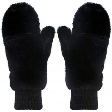 Women Winter Faux Fur Flip Cover Mittens Warm Soft Half Finger Fingerless Gloves - BNJZ2FAZM
