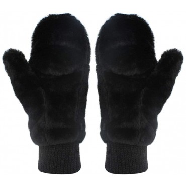 Women Winter Faux Fur Flip Cover Mittens Warm Soft Half Finger Fingerless Gloves - BNJZ2FAZM