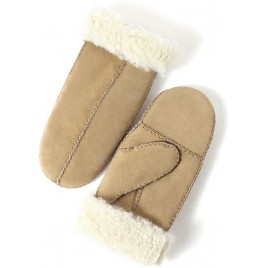 Womens Winter Sheepskin gloves Warm Fleece Lined Wool Mittens - B98NYKZJE