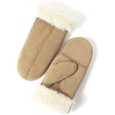 Womens Winter Sheepskin gloves Warm Fleece Lined Wool Mittens - B98NYKZJE