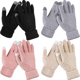 4 Pairs Women's Winter Touch Screen Gloves Warm Fleece Lined Knit Gloves Elastic Cuff Winter Texting Gloves - B5VCXP8C9