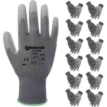 ANDANDA Safety Work Gloves Seamless Knit Gardening Gloves with PU Coated Ideal Work Gloves for General Duty Work 12 Pairs - B2IHFW0HY