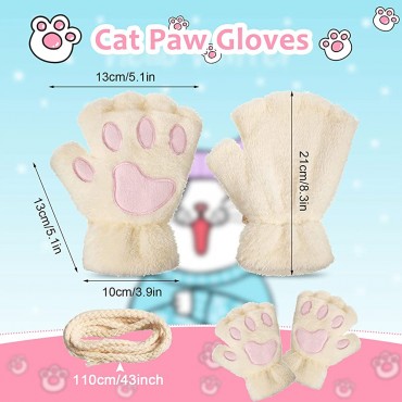 Cat Paw Gloves 3 Pairs Kawaii Gloves Cat Paws Cosplay Faux Fur Plush Cat Gloves Lion Paws Fingerless Gloves for Girls Women - BCMWMMFBR