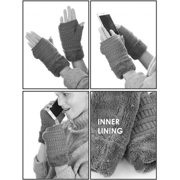 C.C Women's Warm Knit Fingerless Half Finger Fleece Lined Winter Gloves - BILHO82LE