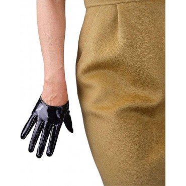 DooWay Black Super Long Leather Gloves for Women Faux Patent PU Sexy Opera Glossy Pair Finger Gloves Cosplay Matching - BQWH1EVKI