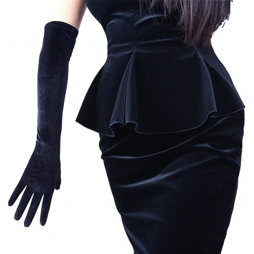 DooWay Black Women Fashion Velvet Gloves Opera Evening Long Elastic Stretchy Velours Touchscreen - BB3FT8CHS