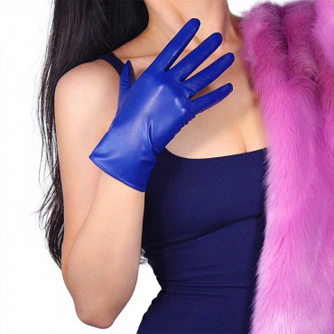 DooWay Women Real Leather Gloves Imported Goatskin Leather Wrist Short Classic Winter Warm Lining Dress Party Driving Gloves - BZ1M1GL30