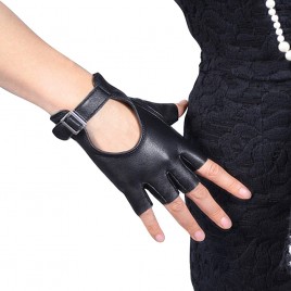 DooWay Women's Short Fingerless Leather Gloves Genuine Sheepskin Leather Thin Motorcycle Driving Gloves - BMEGI6EGP