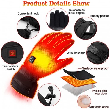 Electric Battery Heated Gloves for Women Men,Touchscreen Texting Water-resistant Thermal Heat Gloves,Battery Powered Electric Heated Ski Bike Motorcycle Warm Gloves Hand Warmers,Winter Thermo Gloves - BGKL9Q4AT