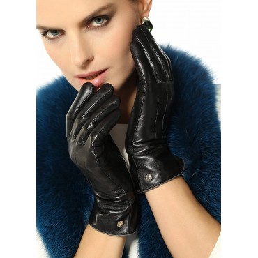 Elma Womens Classic Touchscreen Texting Winter Warm Driving Hairsheep Leather Gloves 100% Pure Cashmere Lined - B0UVWY4HN