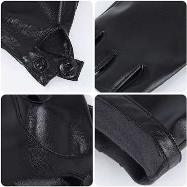 Fingerless PU Faux Leather Driving Gloves Outdoor Sport Black Half Finger Gloves for Women Teens - BDHJ0QOIZ