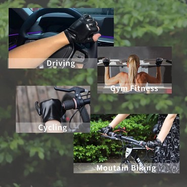 Fingerless PU Faux Leather Driving Gloves Outdoor Sport Black Half Finger Gloves for Women Teens - BDHJ0QOIZ