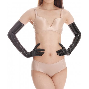 Ftshist Women's Shiny Long Gloves Faux Leather Wet Look Arm Length Gloves for Ladies - BGQMIID4E